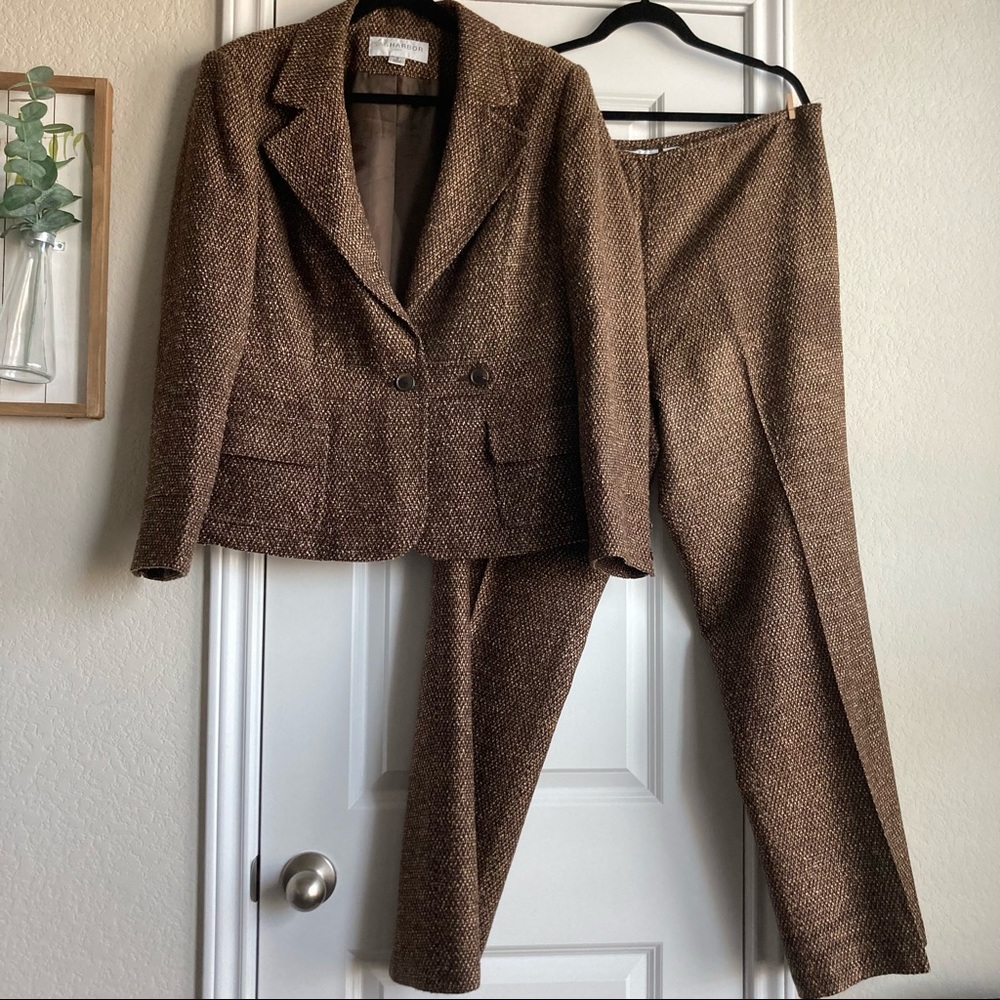 vintage sag harbor brown tweed blazer pants suit